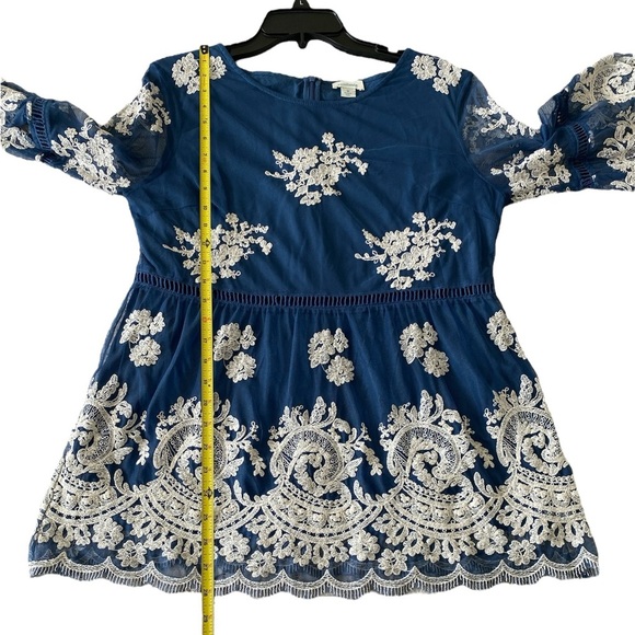 Sundance Fleur In Bloom Lace Blue Floral Embroidered Bell Sleeve Blouse Medium - Picture 8 of 9